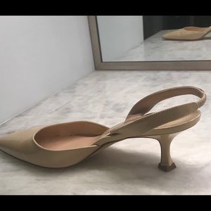 Manolo Blahnik nude patent leather sling back